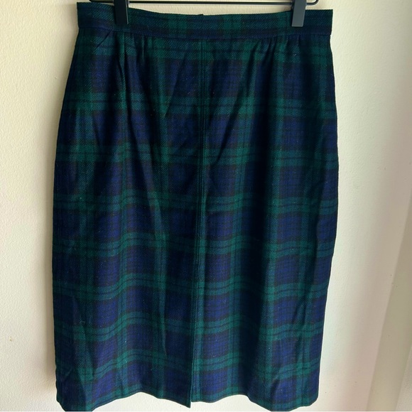 Vintage James Pringle Inverness tartan blue/green pure wool plaid skirt size 12 - Picture 1 of 5